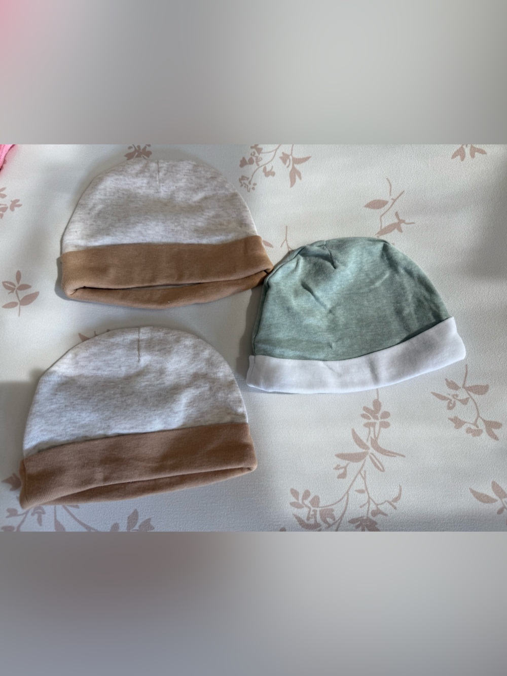 Nike Kids 3-Pack Beanie Set in Tan, Heather Gray & Sage - Picture 2 of 2